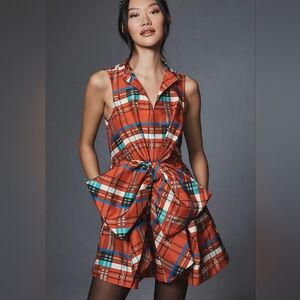 Anthropologie Red Plaid Mini Dress